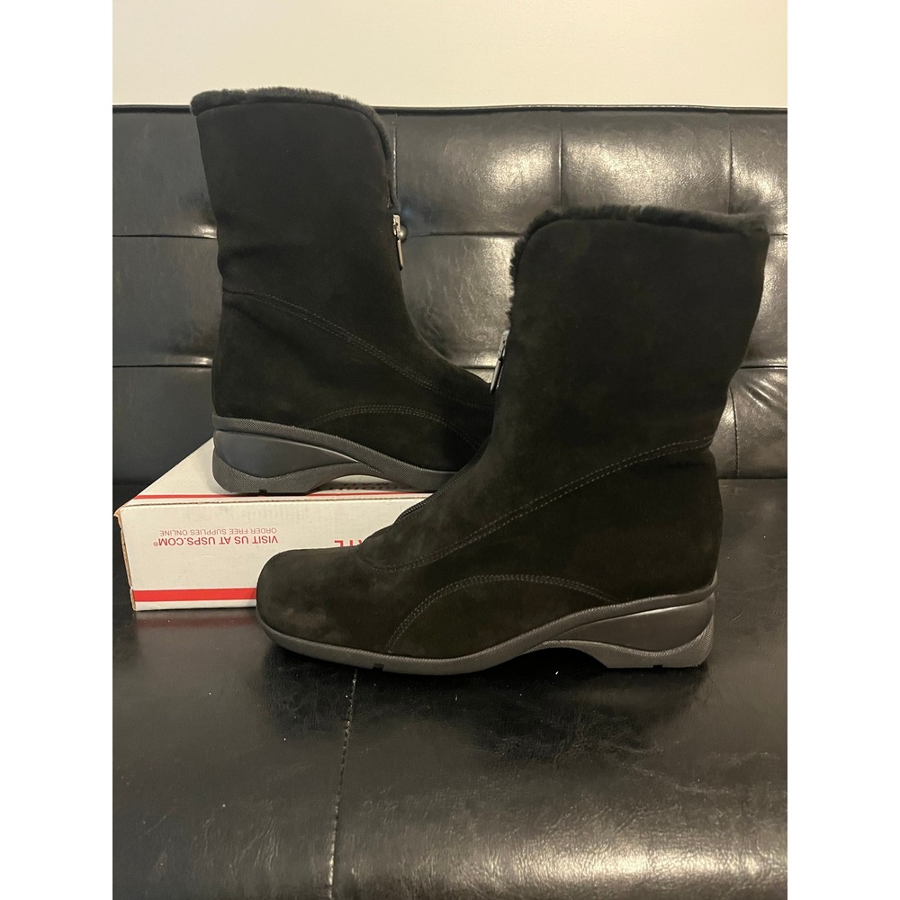 Aquatalia Weatherproof Black Suede Front Zip Boots